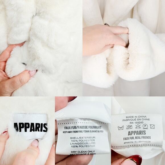 Apparis Sophie Faux Fur Ivory White Cream Mid Length Coat Jacket Medium - Picture 11 of 15